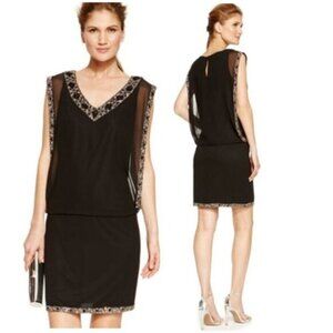 JKara Beaded Dress Black Blouson Sleeveless Size 12